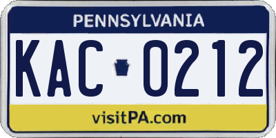 PA license plate KAC0212