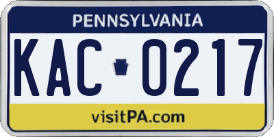 PA license plate KAC0217