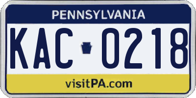 PA license plate KAC0218
