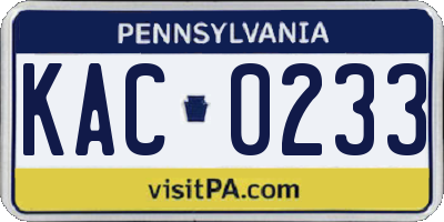 PA license plate KAC0233