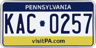 PA license plate KAC0257