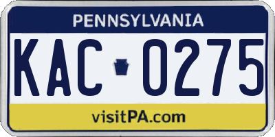 PA license plate KAC0275