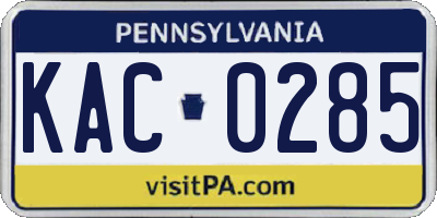 PA license plate KAC0285