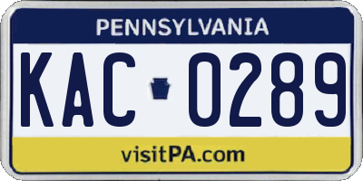 PA license plate KAC0289
