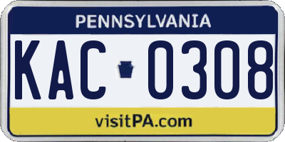 PA license plate KAC0308