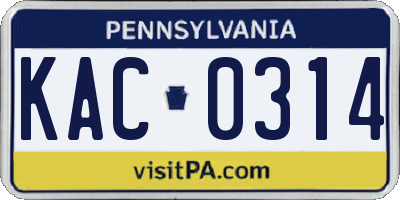 PA license plate KAC0314