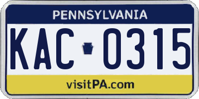 PA license plate KAC0315