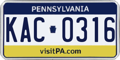 PA license plate KAC0316