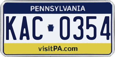 PA license plate KAC0354
