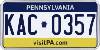 PA license plate KAC0357