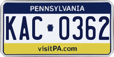 PA license plate KAC0362