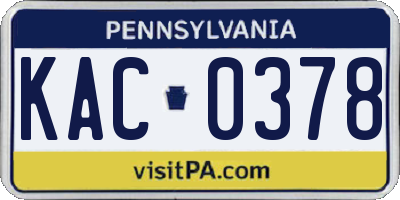 PA license plate KAC0378