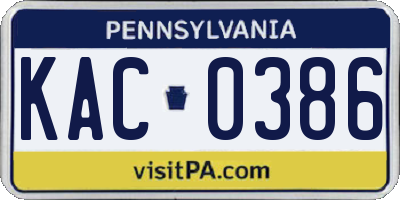 PA license plate KAC0386