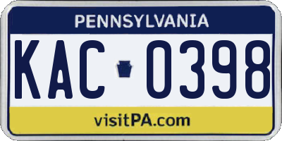 PA license plate KAC0398