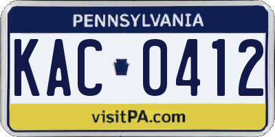 PA license plate KAC0412