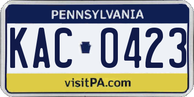 PA license plate KAC0423