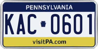 PA license plate KAC0601