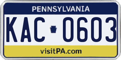 PA license plate KAC0603