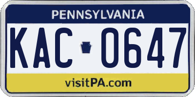 PA license plate KAC0647