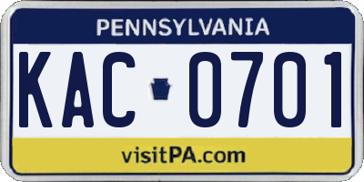 PA license plate KAC0701
