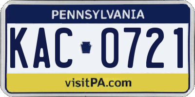 PA license plate KAC0721