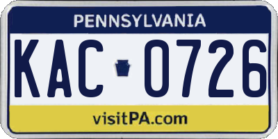 PA license plate KAC0726