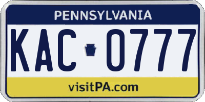 PA license plate KAC0777