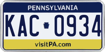 PA license plate KAC0934