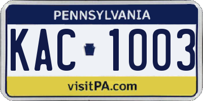 PA license plate KAC1003