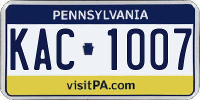 PA license plate KAC1007