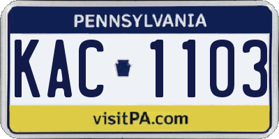 PA license plate KAC1103