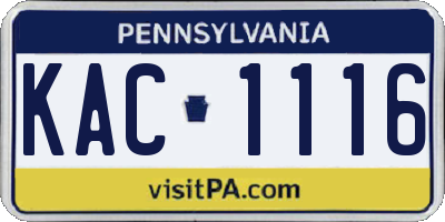 PA license plate KAC1116