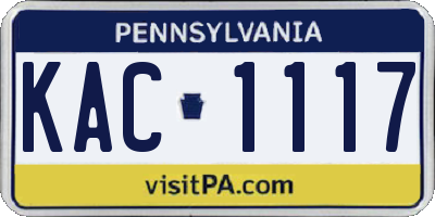 PA license plate KAC1117