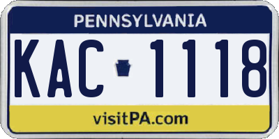 PA license plate KAC1118