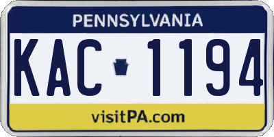 PA license plate KAC1194