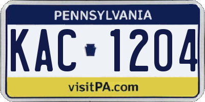 PA license plate KAC1204