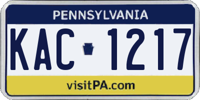 PA license plate KAC1217