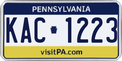 PA license plate KAC1223