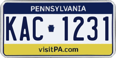 PA license plate KAC1231
