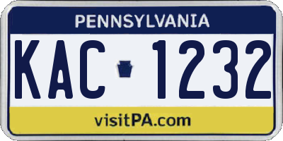 PA license plate KAC1232