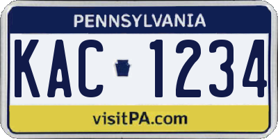 PA license plate KAC1234
