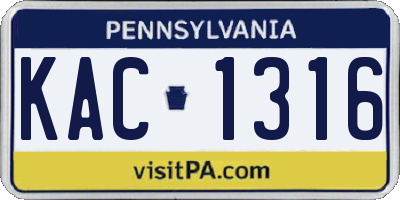 PA license plate KAC1316
