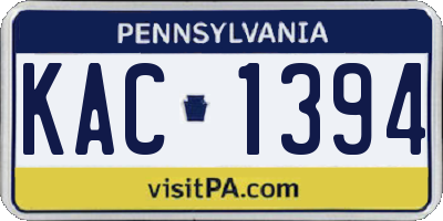 PA license plate KAC1394