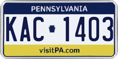PA license plate KAC1403
