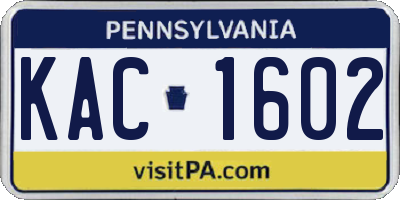 PA license plate KAC1602