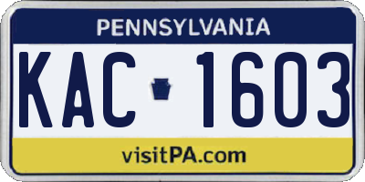 PA license plate KAC1603