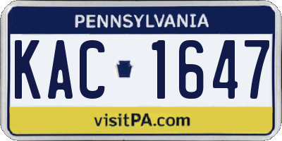 PA license plate KAC1647
