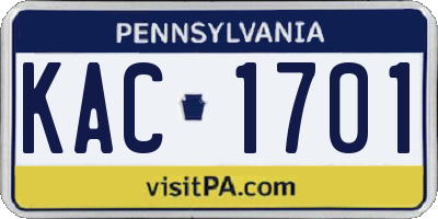 PA license plate KAC1701