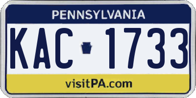 PA license plate KAC1733