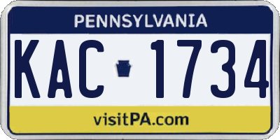 PA license plate KAC1734
